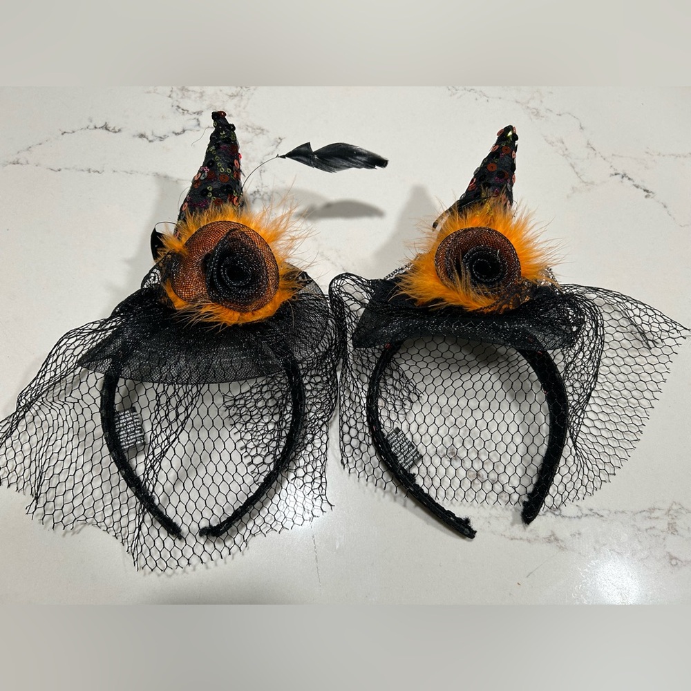 Set of 2 Feather Net Witch Halloween Costume Headband
